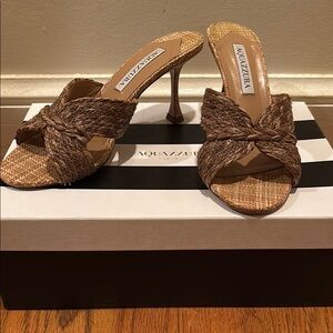 Aquazzura | Woven / Raffia Rope Brown Mule Heeled Sandal - Size 38